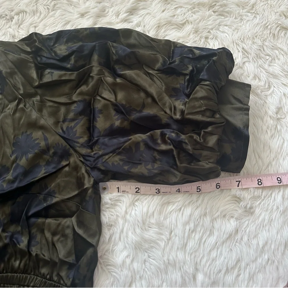 Madewell Blouse Shirred Puff-Sleeve Top in Satin Mossy Umber Floral XS NWT New